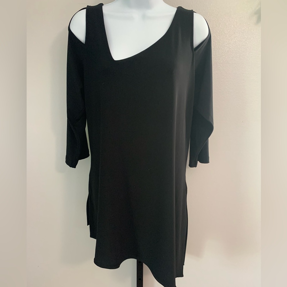 Sympli Black 3/4 Sleeve Asymmetrical Tunic